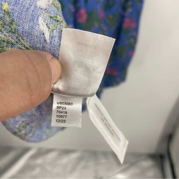 Loft Women’s Floral Puff Sleeve Blue Floral Linen-Blend Dress Size 10 Easter - Picture 5 of 9